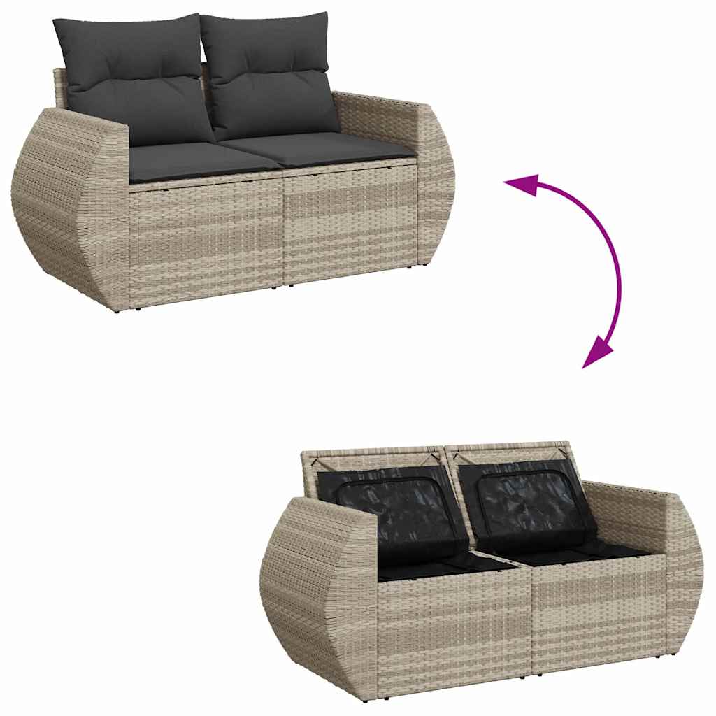 Tuinbank 2-zits met kussens poly rattan lichtgrijs