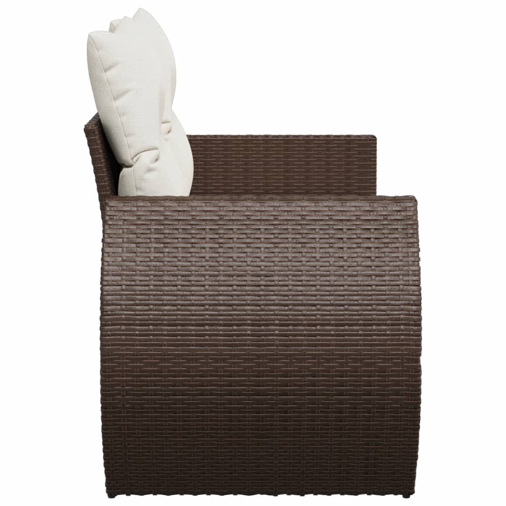 Tuinbank 2-zits met kussens poly rattan bruin