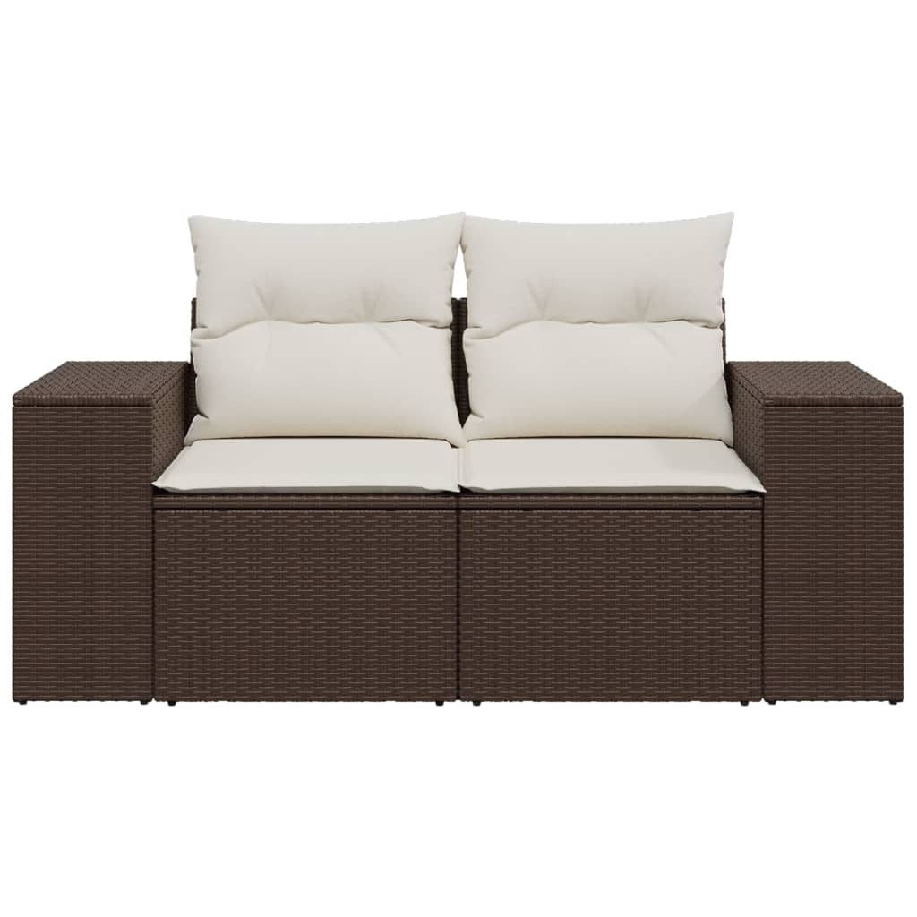 Tuinbank 2-zits met kussens poly rattan bruin