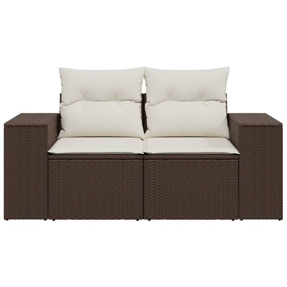 Tuinbank 2-zits met kussens poly rattan bruin