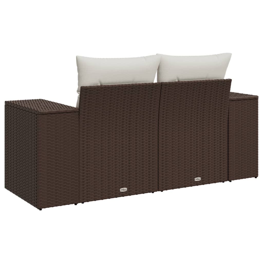 Tuinbank 2-zits met kussens poly rattan bruin
