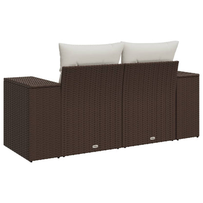 Tuinbank 2-zits met kussens poly rattan bruin