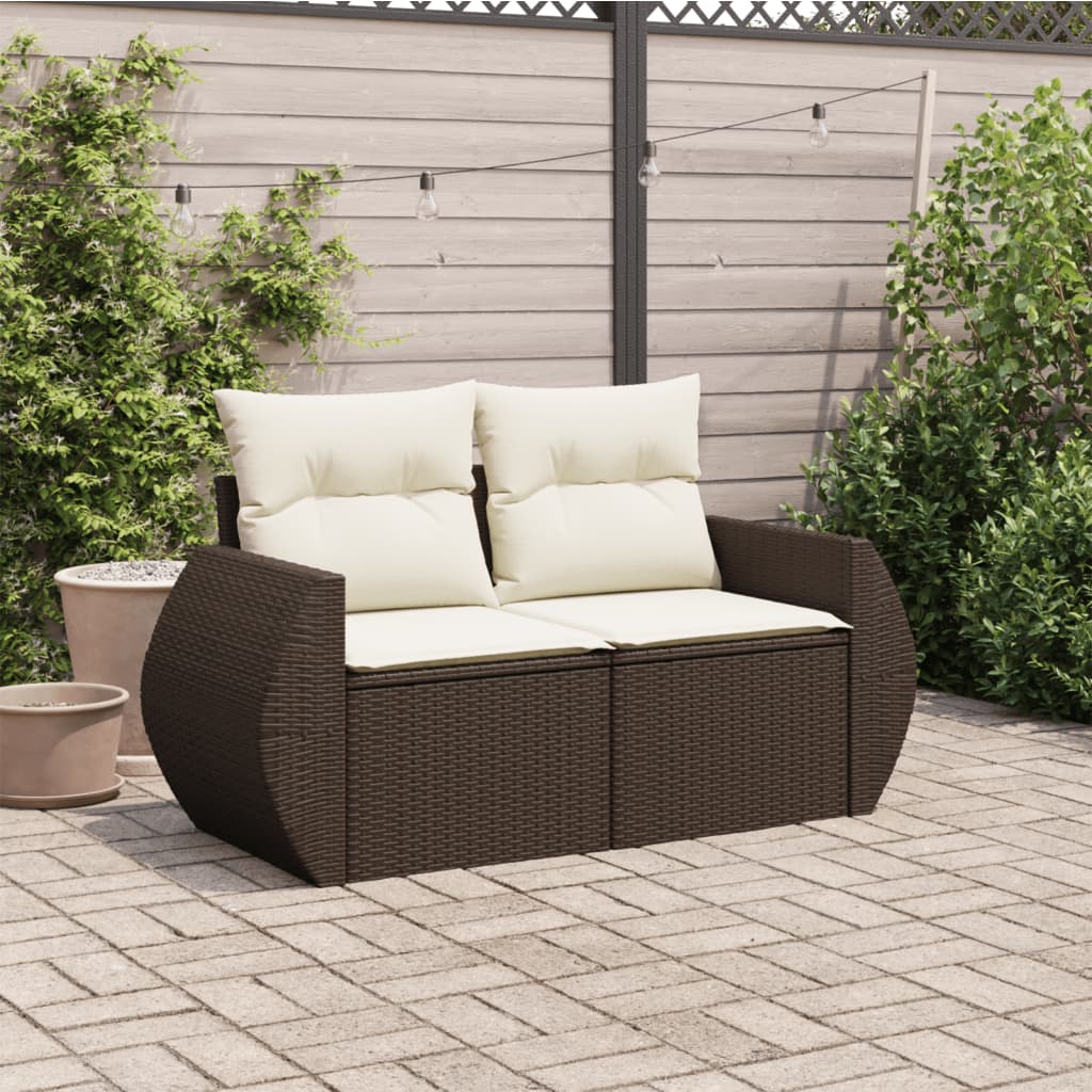 Tuinbank 2-zits met kussens poly rattan bruin