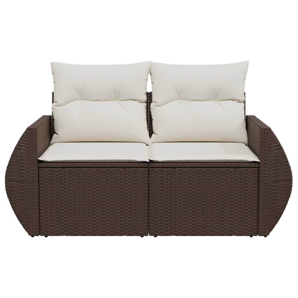 Tuinbank 2-zits met kussens poly rattan bruin