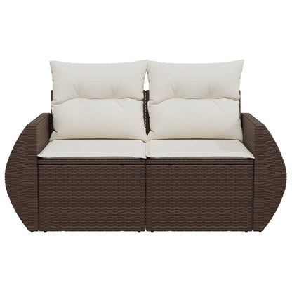 Tuinbank 2-zits met kussens poly rattan bruin