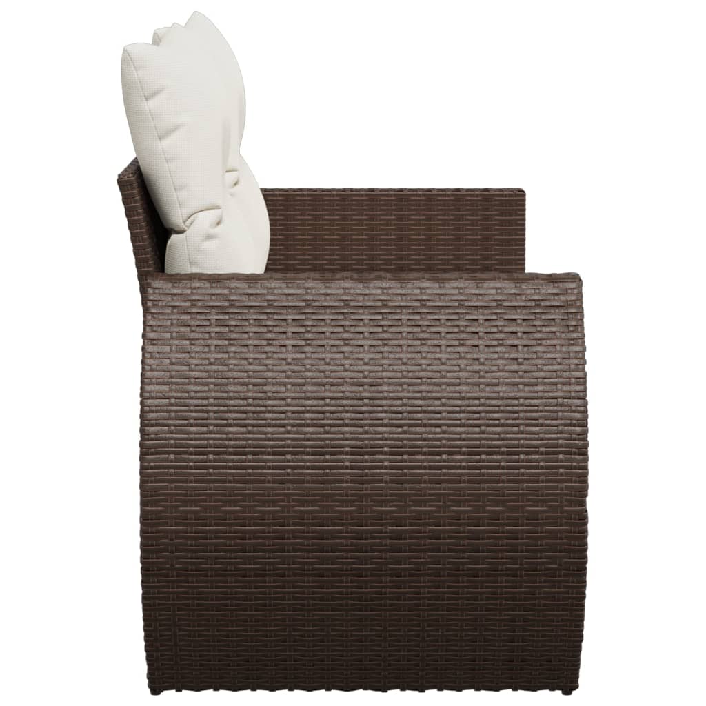 Tuinbank 2-zits met kussens poly rattan bruin