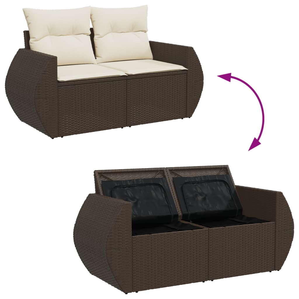 Tuinbank 2-zits met kussens poly rattan bruin