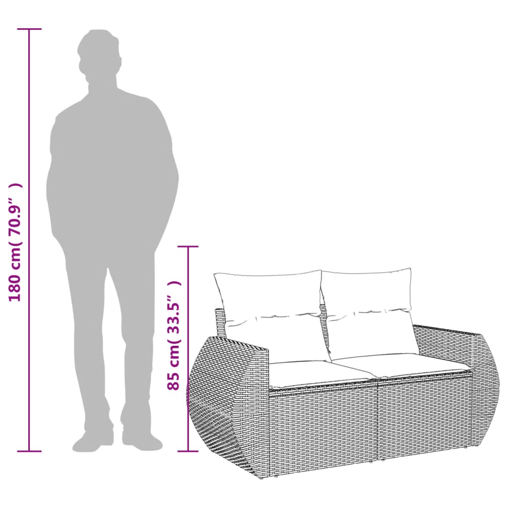 Tuinbank 2-zits met kussens poly rattan bruin