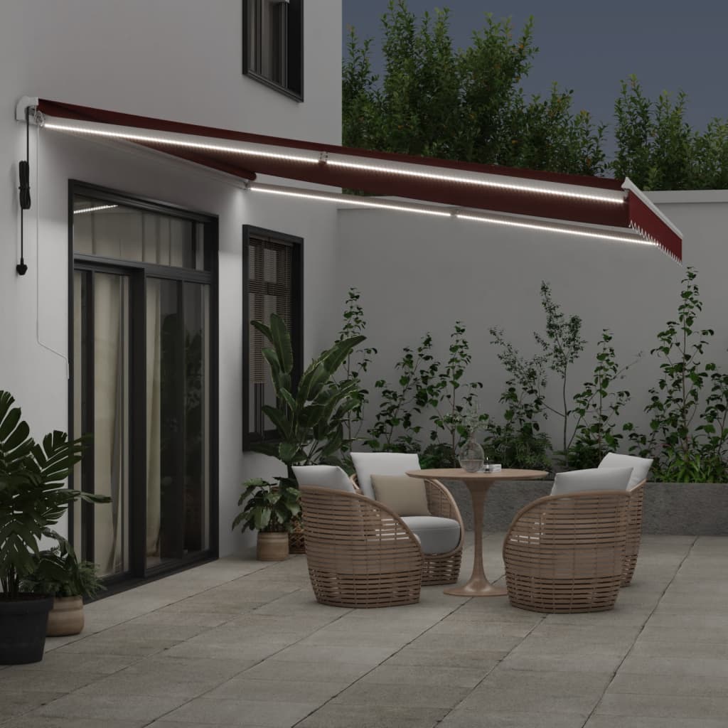 Luifel automatisch uittrekbaar met LED 450x300 cm bordeauxrood