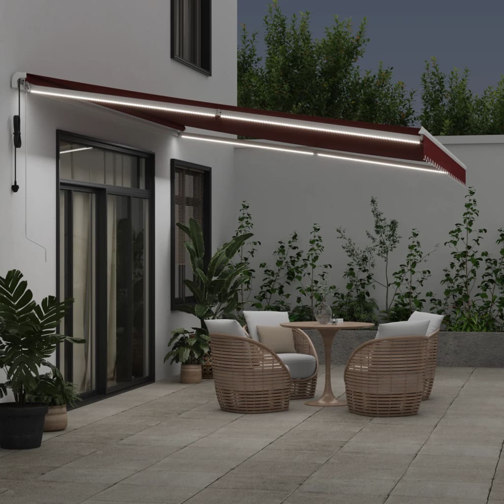 Luifel automatisch uittrekbaar met LED 500x300 cm bordeauxrood