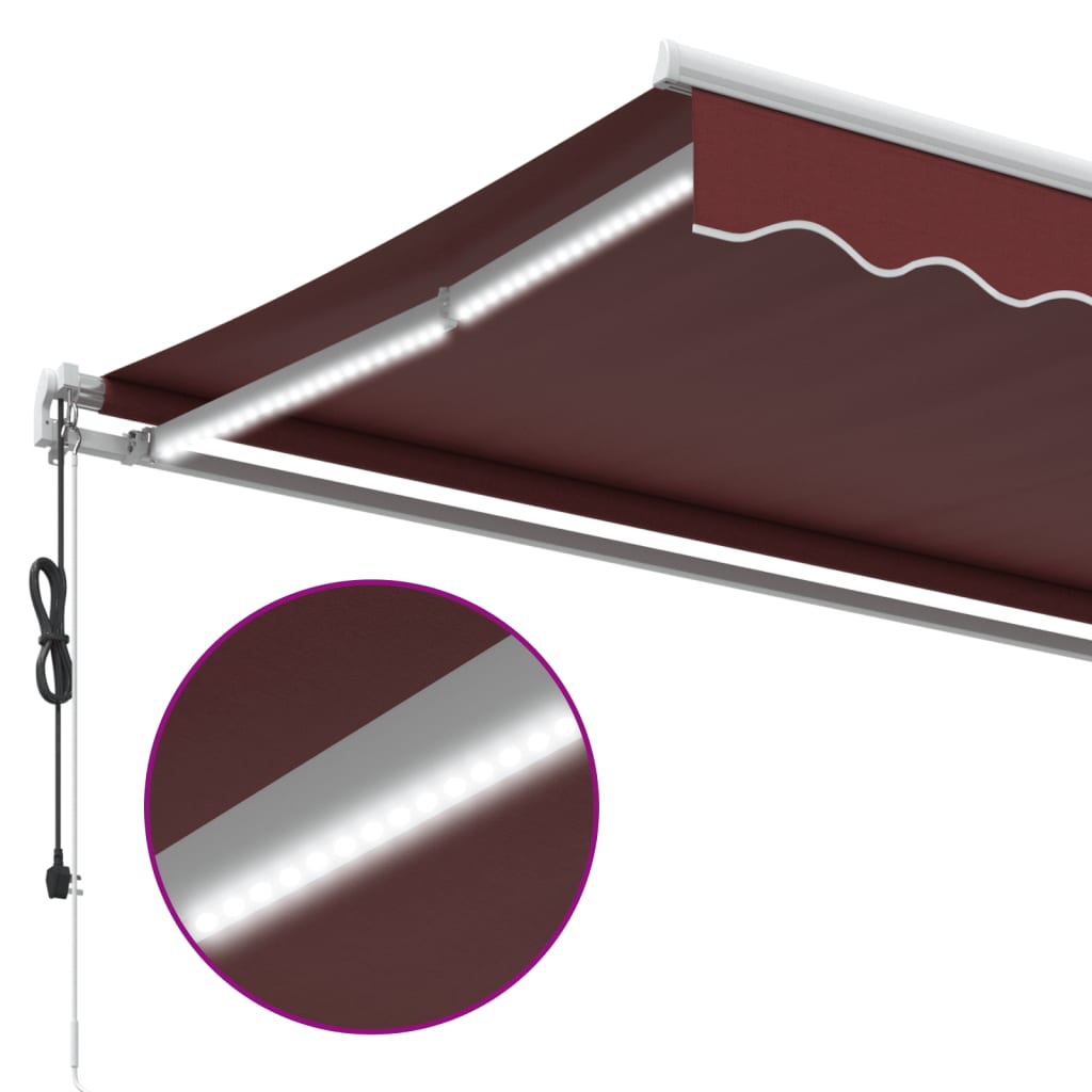 Luifel automatisch uittrekbaar met LED 500x300 cm bordeauxrood