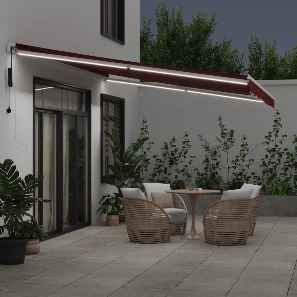 Luifel automatisch uittrekbaar met LED 500x350 cm bordeauxrood