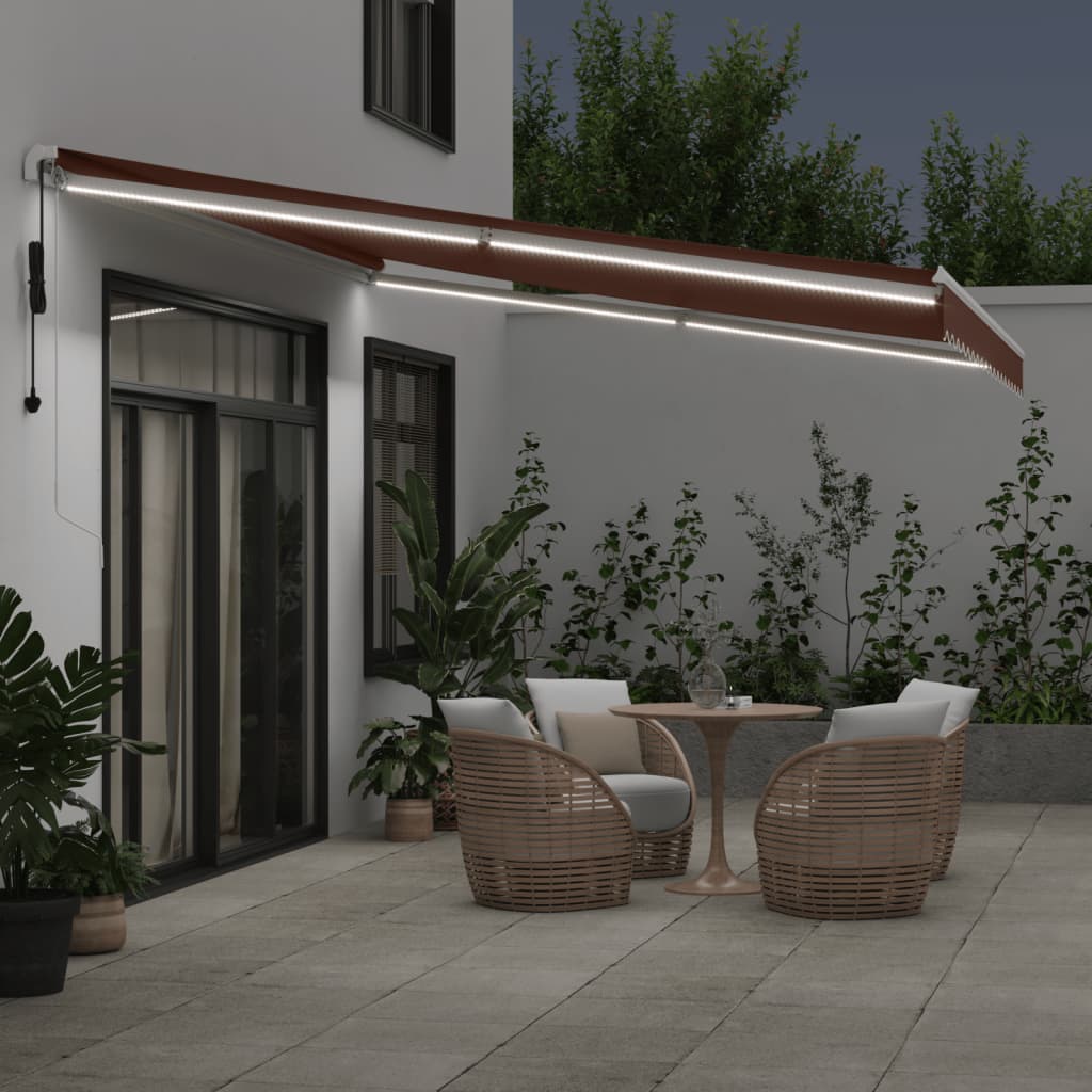 Luifel automatisch uittrekbaar met LED 450x300 cm bruin