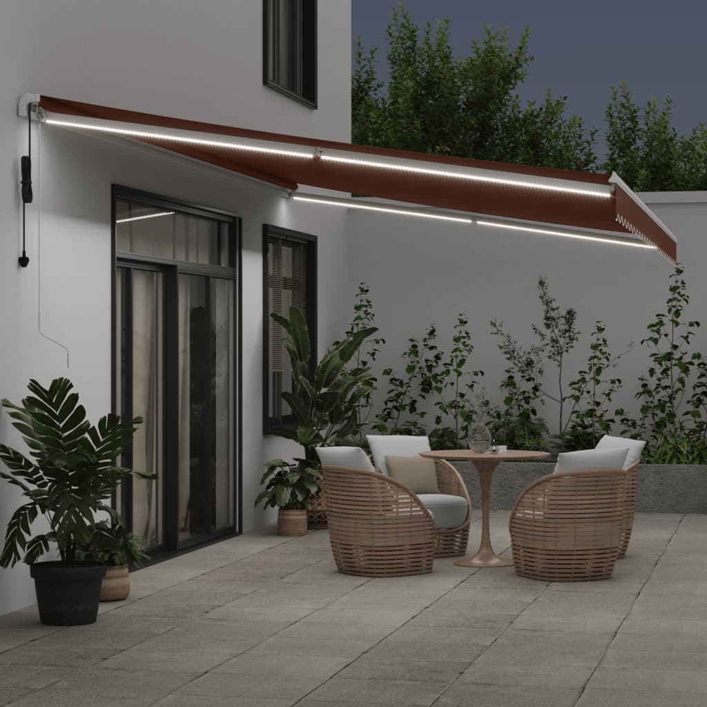 Luifel automatisch uittrekbaar met LED 600x300 cm bruin