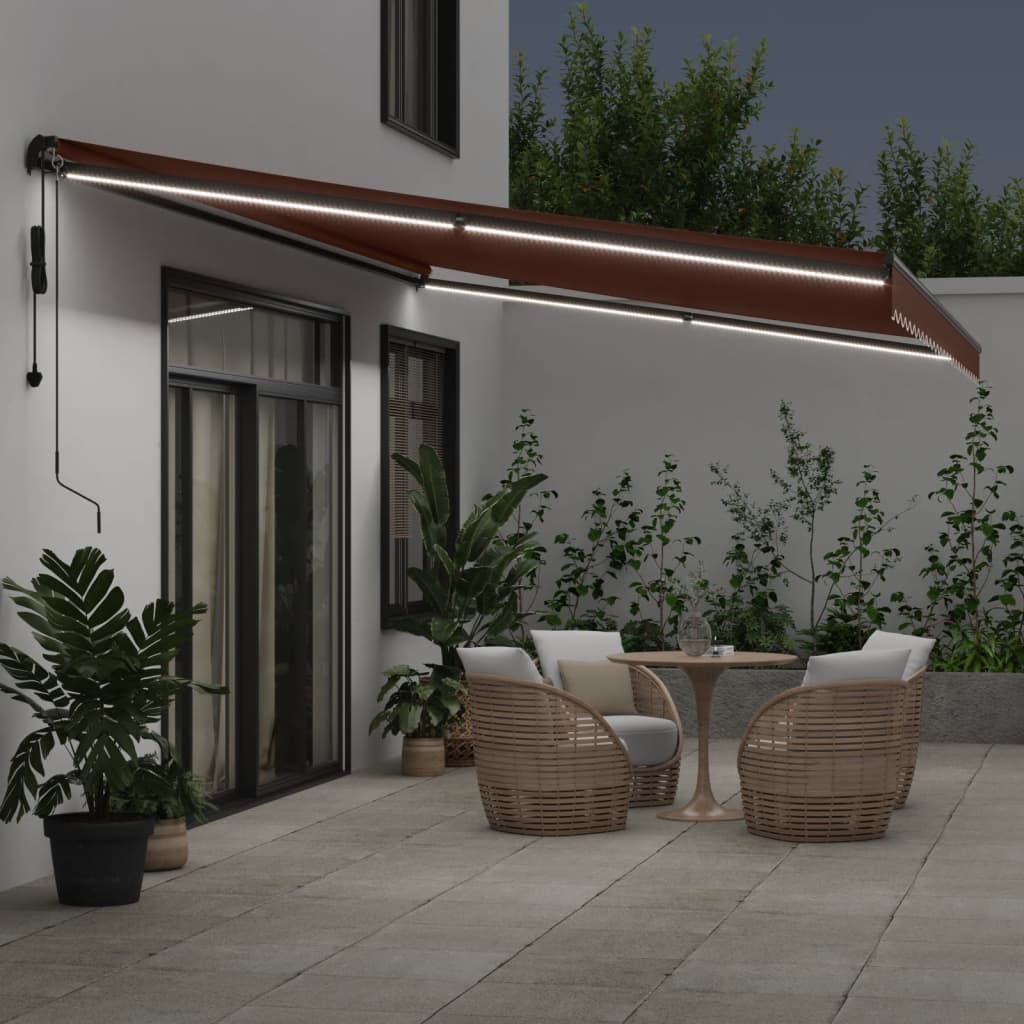 Luifel automatisch uittrekbaar met LED's 500x350 cm bruin