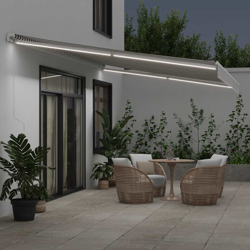 Luifel handmatig uittrekbaar en LED 600x300 cm antraciet en wit