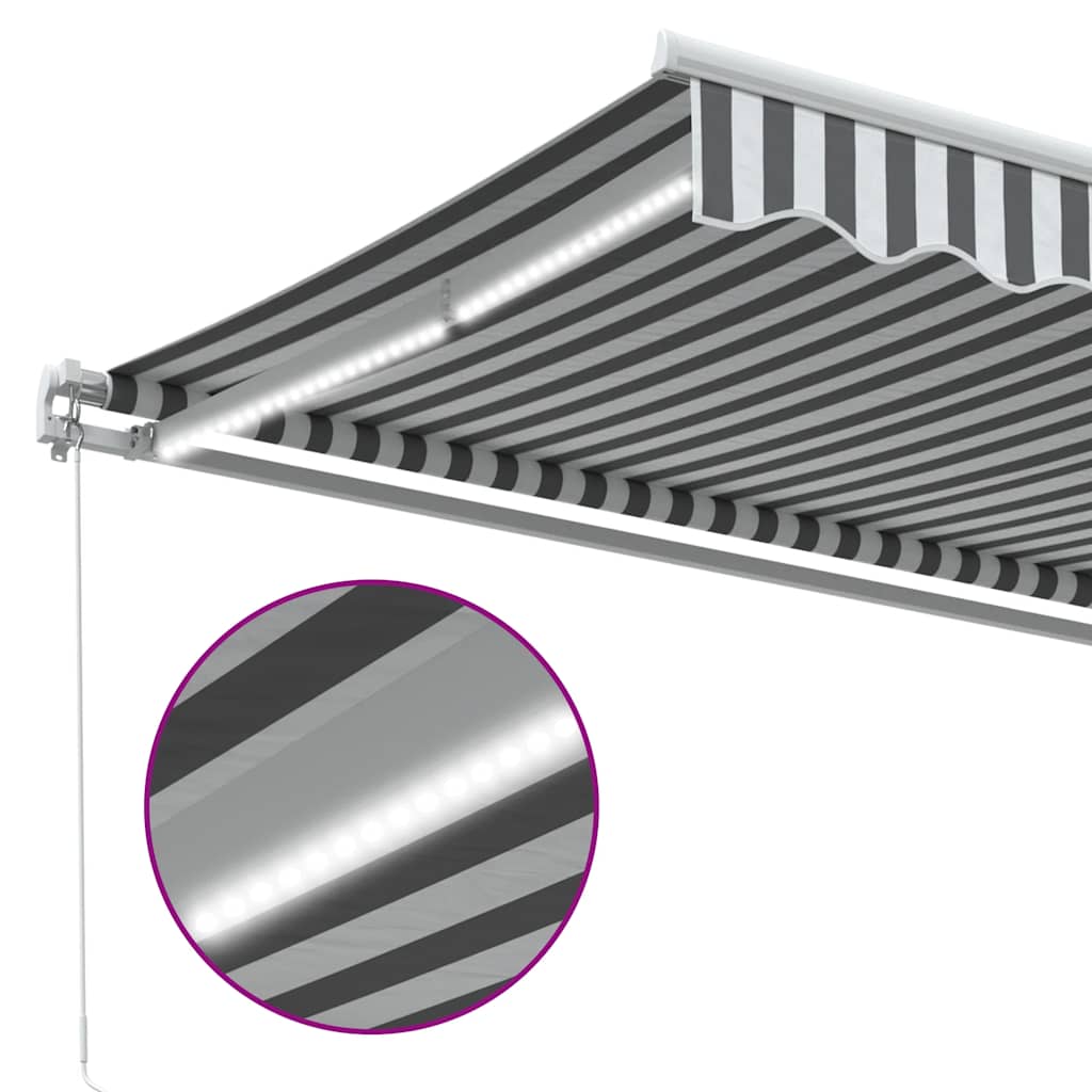 Luifel handmatig uittrekbaar en LED 600x300 cm antraciet en wit