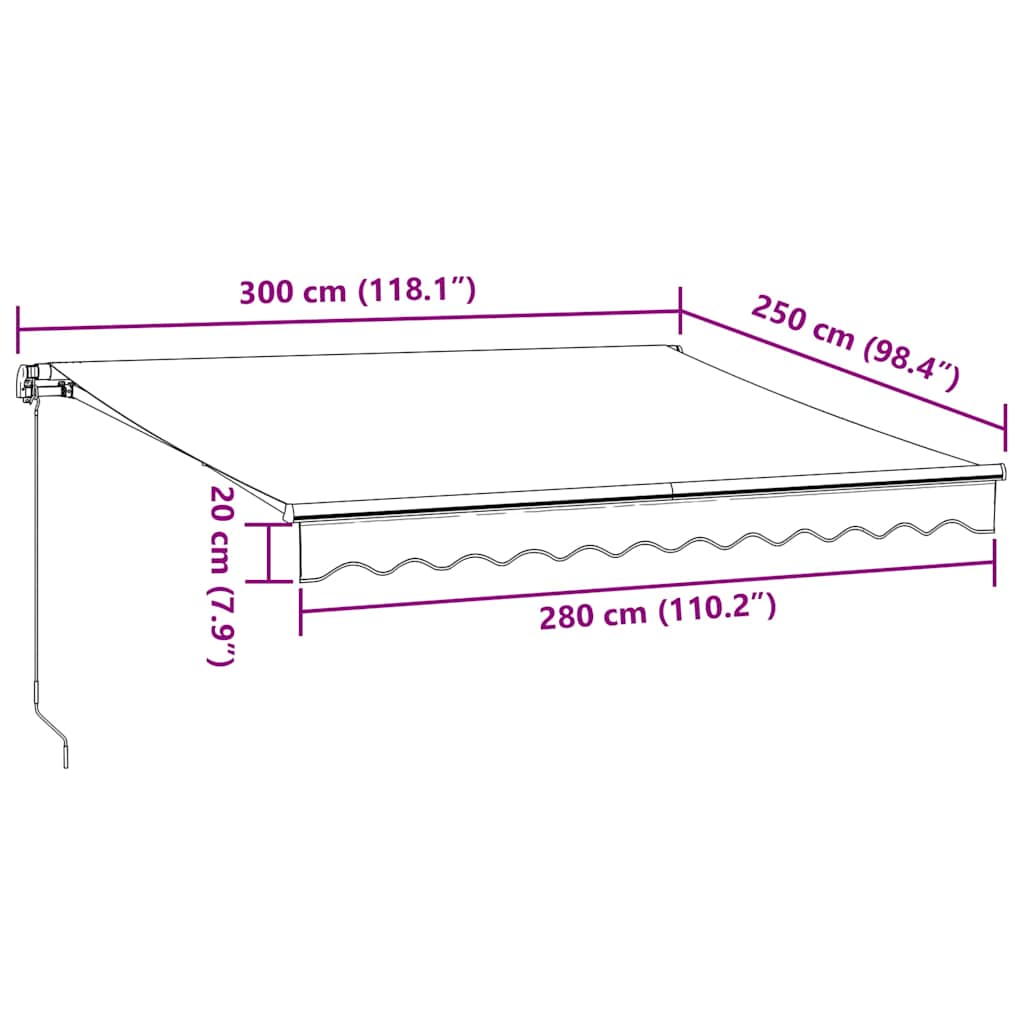 Luifel handmatig uittrekbaar en LED 300x250 cm antraciet en wit