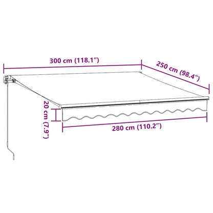 Luifel handmatig uittrekbaar en LED 300x250 cm antraciet en wit