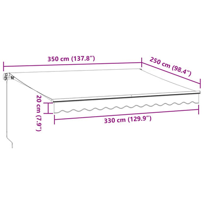 Luifel handmatig uittrekbaar en LED 350x250 cm antraciet en wit