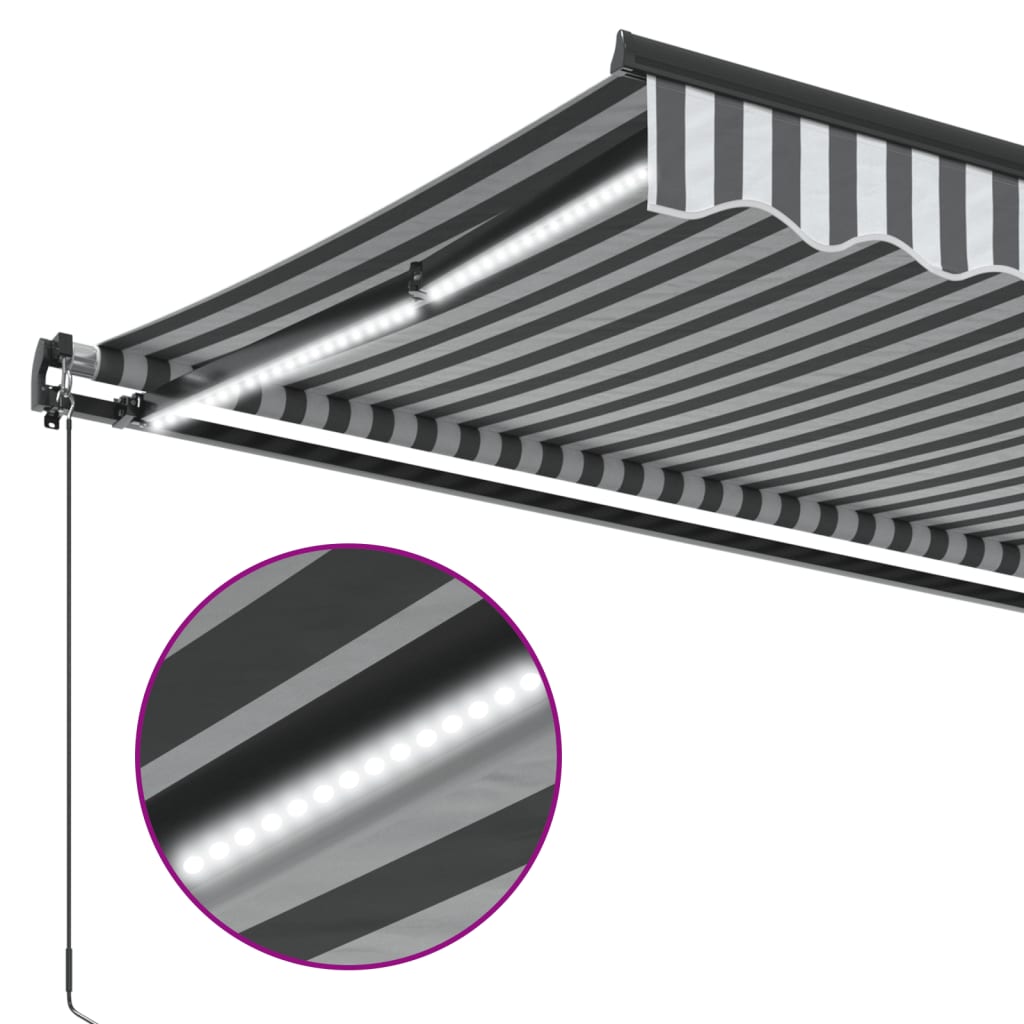 Luifel handmatig uittrekbaar en LED 450x300 cm antraciet en wit