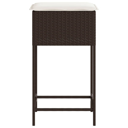 Tuinbarkrukken 2 st met kussens poly rattan bruin
