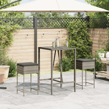 Tuinbarkrukken met kussens 2 st poly rattan grijs