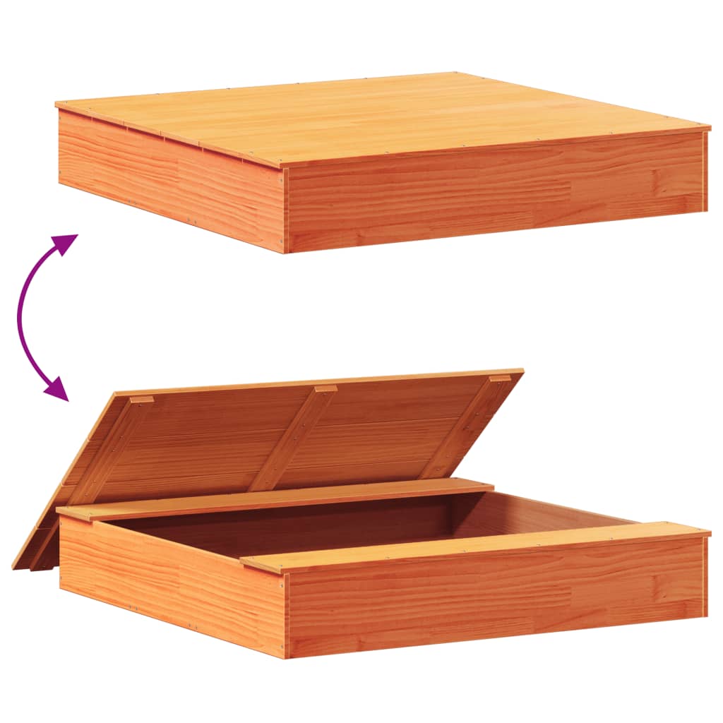 Zandbak met deksel 111x111x19,5 cm massief grenenhout wasbruin