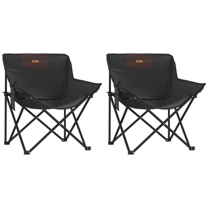 Campingstoelen 2 st met vakje inklapbaar zwart