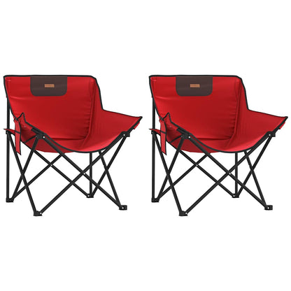 Campingstoelen 2 st met vakje inklapbaar rood