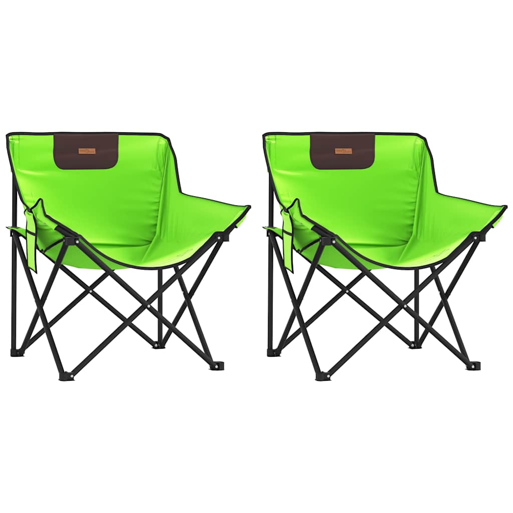 Campingstoelen 2 st met vakje inklapbaar groen