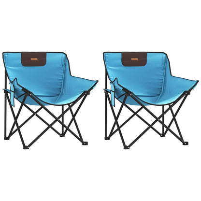 Campingstoelen 2 st met vakje inklapbaar felblauw