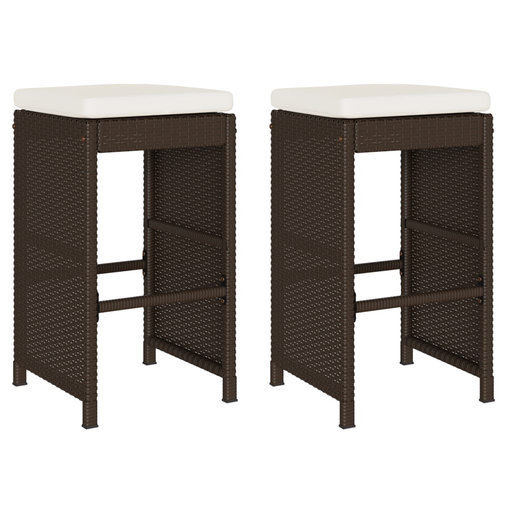 Tuinbarkrukken 2 st met kussens poly rattan bruin