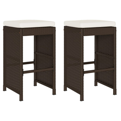 Tuinbarkrukken 2 st met kussens poly rattan bruin