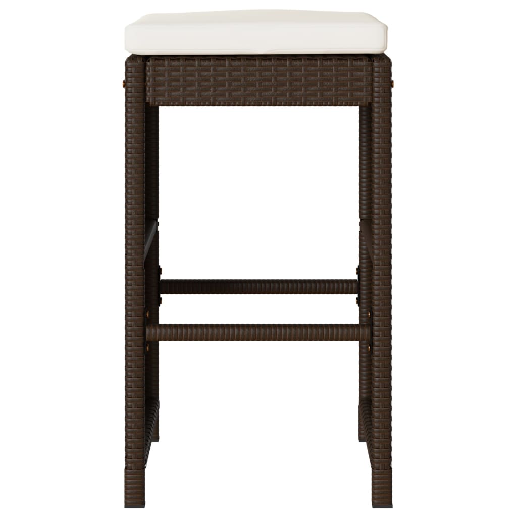 Tuinbarkrukken 2 st met kussens poly rattan bruin