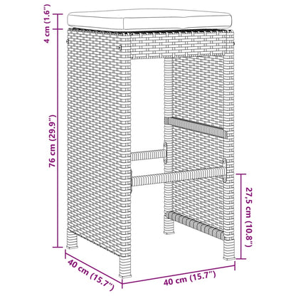 Tuinbarkrukken 2 st met kussens poly rattan bruin
