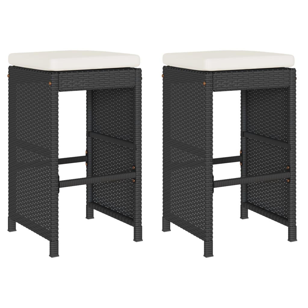 Tuinbarkrukken met kussens 2 st poly rattan zwart