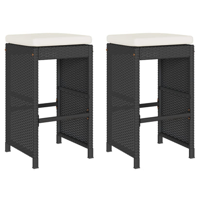Tuinbarkrukken met kussens 2 st poly rattan zwart