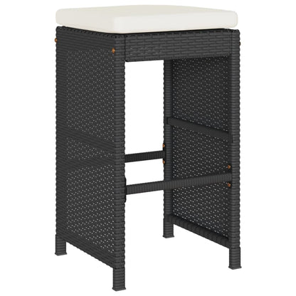 Tuinbarkrukken met kussens 2 st poly rattan zwart