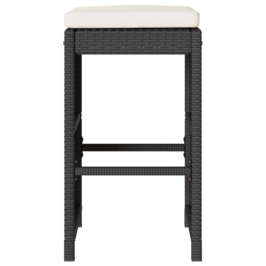 Tuinbarkrukken met kussens 2 st poly rattan zwart