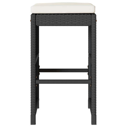 Tuinbarkrukken met kussens 2 st poly rattan zwart