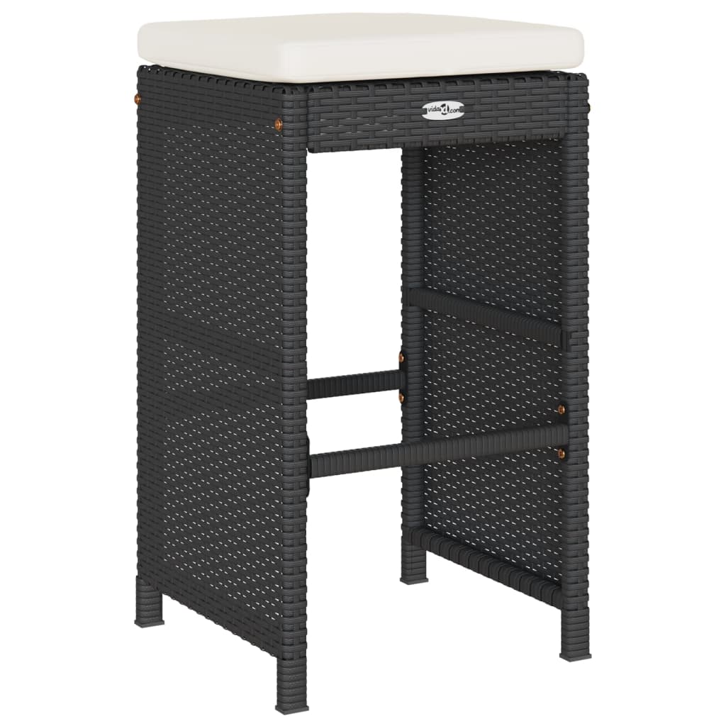 Tuinbarkrukken met kussens 2 st poly rattan zwart