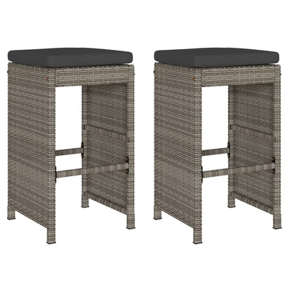 Tuinbarkrukken met kussens 2 st poly rattan grijs