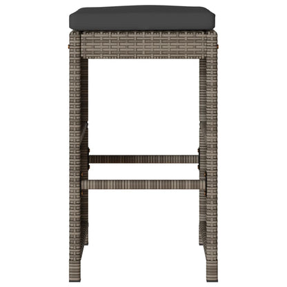 Tuinbarkrukken met kussens 2 st poly rattan grijs