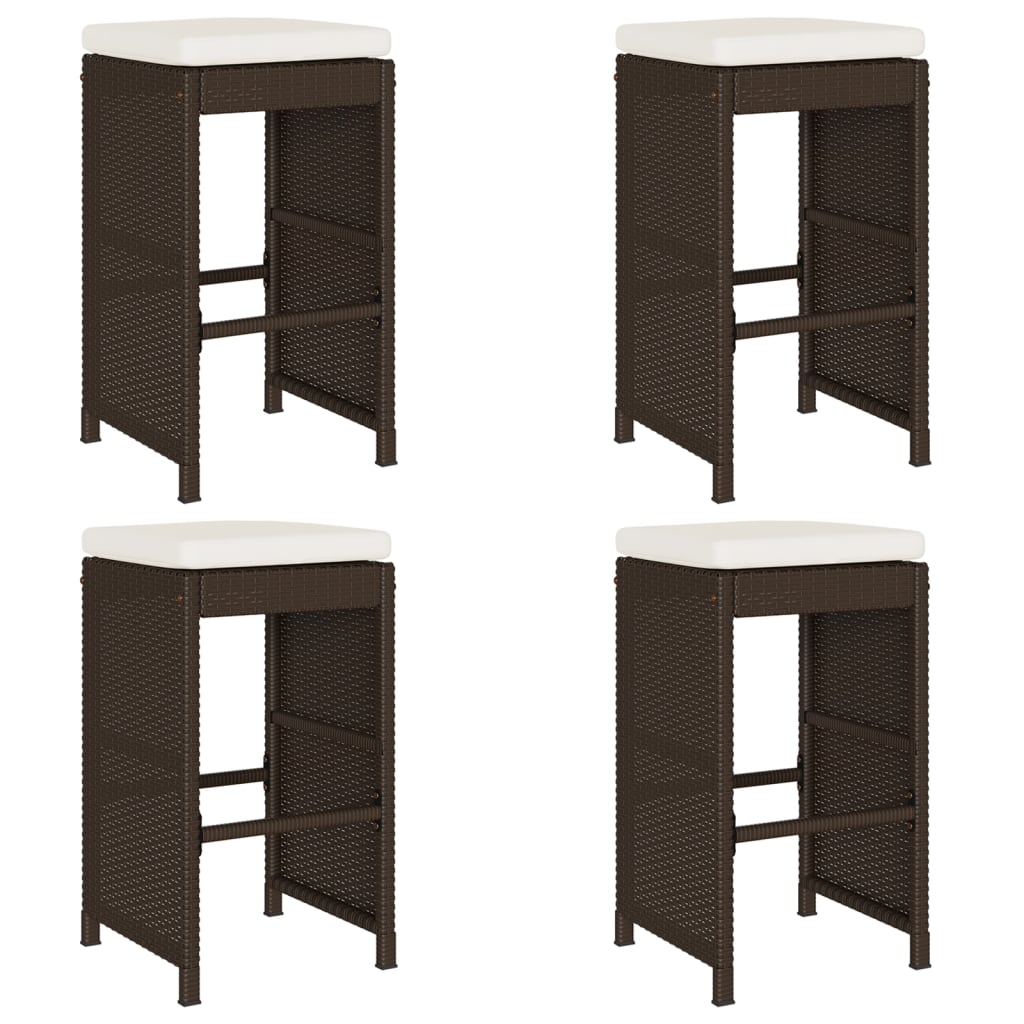 Tuinbarkrukken met kussens 4 st poly rattan bruin
