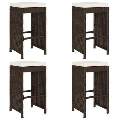 Tuinbarkrukken met kussens 4 st poly rattan bruin