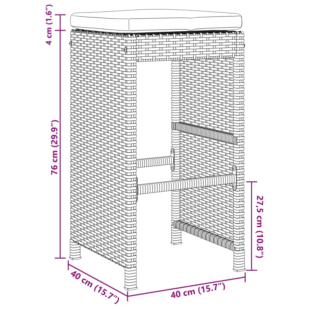Tuinbarkrukken met kussens 4 st poly rattan bruin