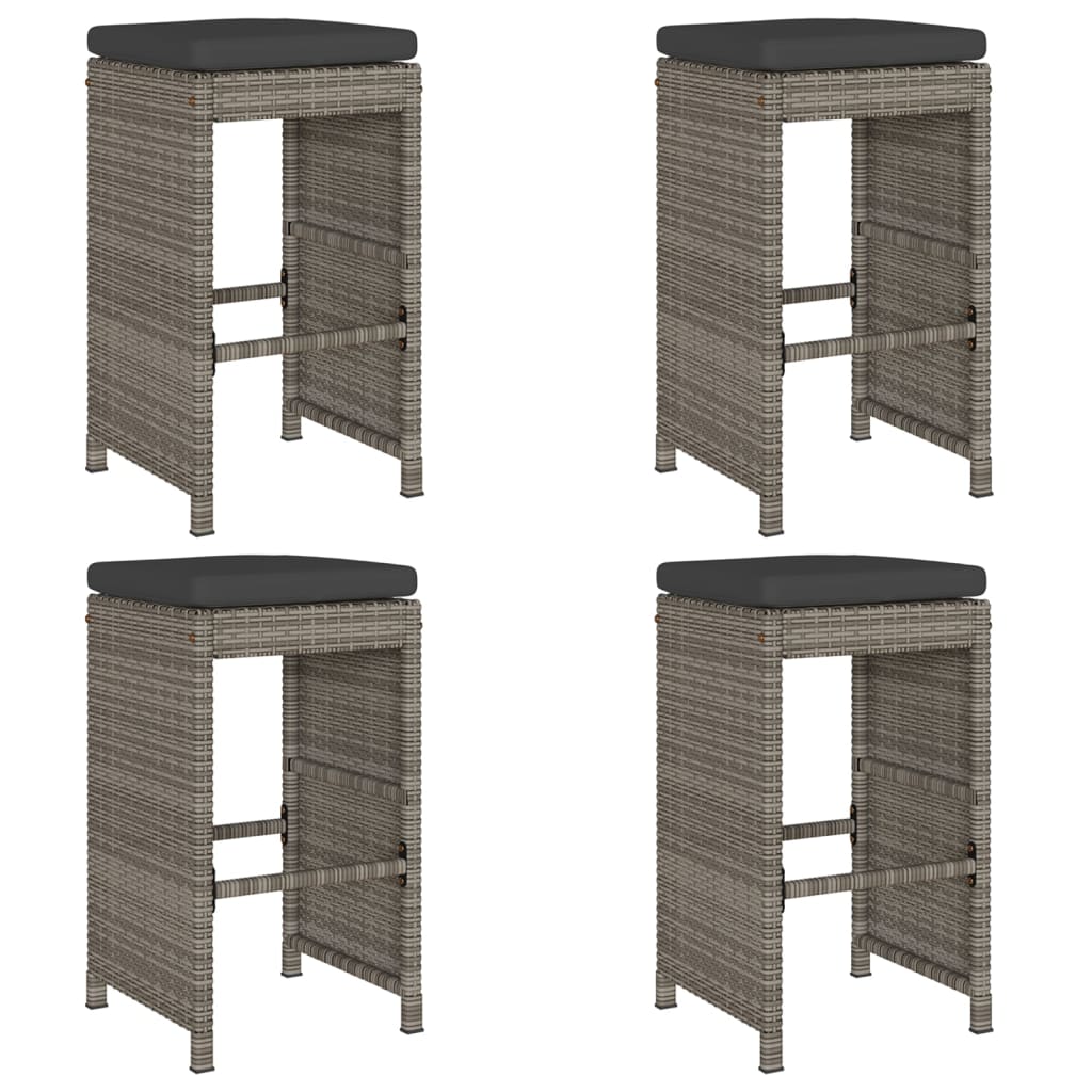 Tuinbarkrukken met kussens 4 st poly rattan grijs