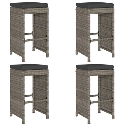 Tuinbarkrukken met kussens 4 st poly rattan grijs