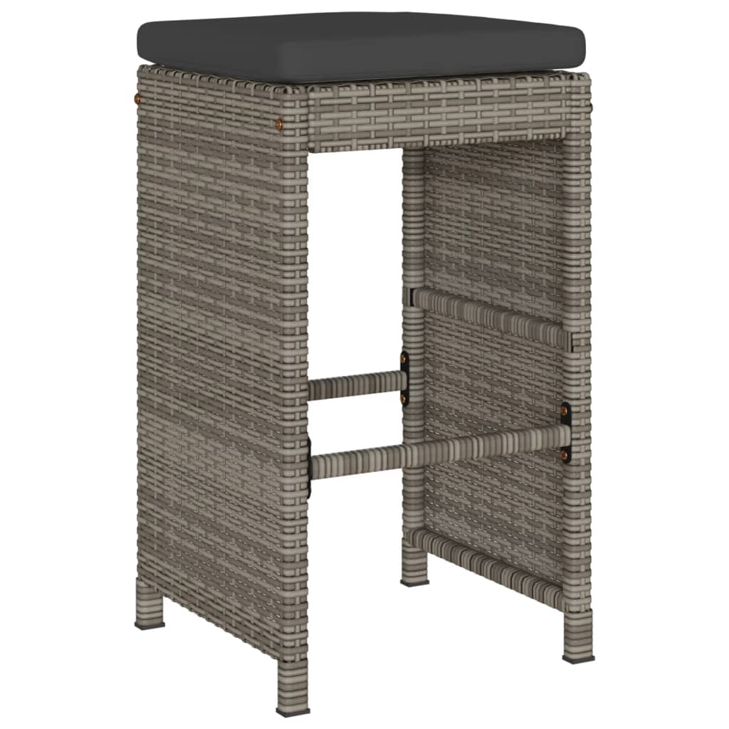 Tuinbarkrukken met kussens 4 st poly rattan grijs